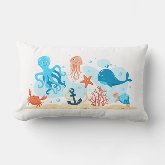 Niedliche Unterwasserwelt. Wassersport. Meereslebe Lendenkissen (Vorderseite)