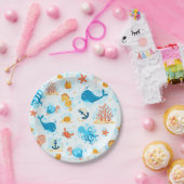 Niedliche Unterwasserwelt. Wassersport. Meereslebe Pappteller (Party)