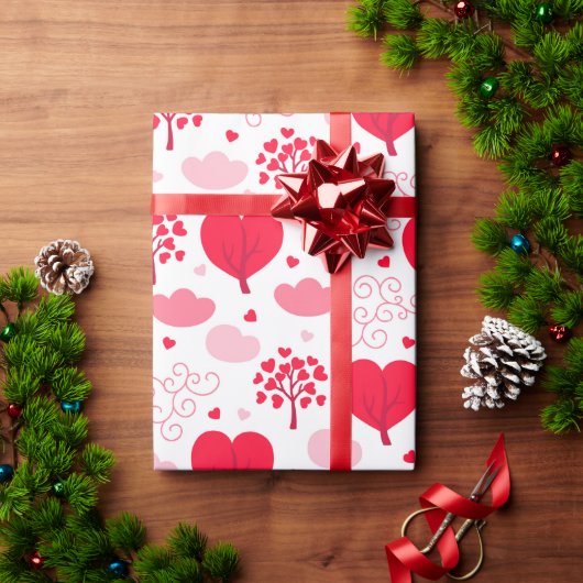 Niedliche Valentinbaume formen Herzmuster Geschenkpapier (Feiertagsgeschenk)