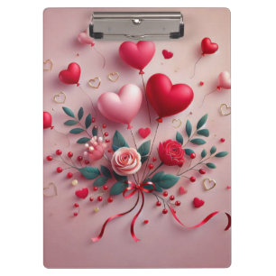 Niedliche Valentine-Ballons und Rose Klemmbrett