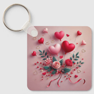 Niedliche Valentine-Ballons und Rose Schlüsselanhänger