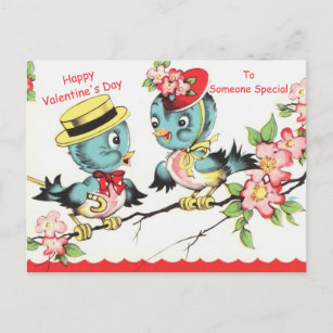 Niedliche Valentine Bluebiirs & Blüten Vintage Kop Postkarte