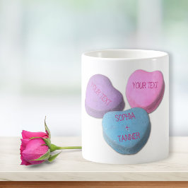 Niedliche Valentine Candy Heart Custom Text & Name Kaffeetasse