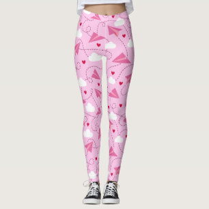 Niedliche Valentine Flying Airplane Rot-Rosa-Herze Leggings