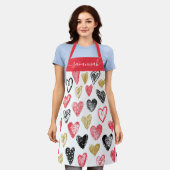 Niedliche Valentine Herzmuster Monogramm Schürze (Getragen)