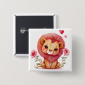 Niedliche Valentine Lion Blume Button (Vorne & Hinten)