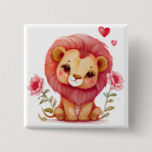 Niedliche Valentine Lion Blume Button