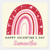 Niedliche Valentine Rainbow Personalisiert Quadratischer Aufkleber (Vorderseite)