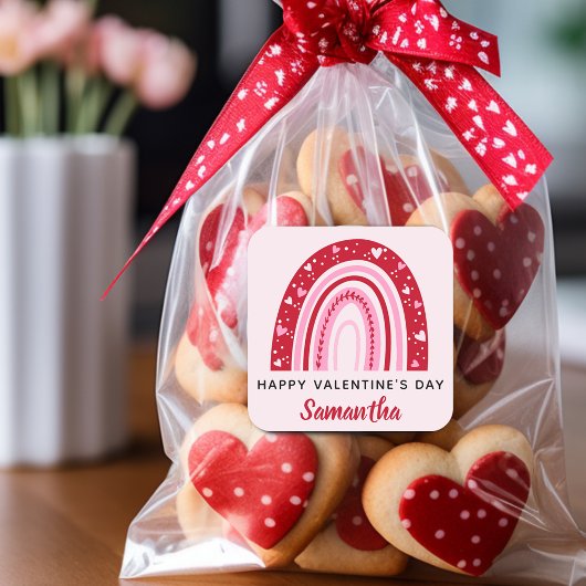 Niedliche Valentine Rainbow Personalisiert Quadratischer Aufkleber