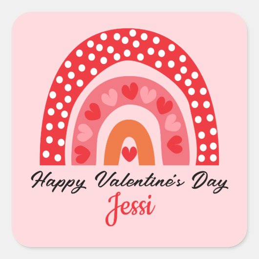 Niedliche Valentine Rainbow Personalisiert Square Quadratischer Aufkleber (Vorderseite)