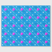 Niedliche Valentine Rosa und Weiße Herzen auf BLAU Geschenkpapier (Flach)