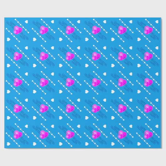Niedliche Valentine Rosa und Weiße Herzen auf BLAU Geschenkpapier (Flach)