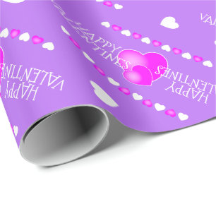 Niedliche Valentine Rosa und Weiße Herzen auf LILA Geschenkpapier