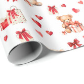 Niedliche Valentine Teddies mit rotem Herzen Geschenkpapier (Rolleneckpunkt)