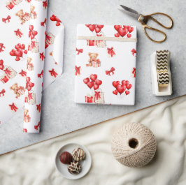 Niedliche Valentine Teddy mit herzförmigen Balloon Geschenkpapier