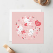 Niedliche Valentinengel auf rosa Mitteilungskarte (Vorderseite/Rückseite Beispiel)