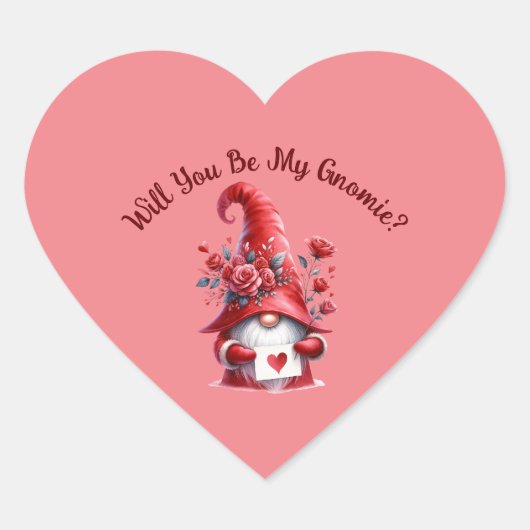 Niedliche Valentines Gnome mit Herz und Rose Herz-Aufkleber (Vorderseite)