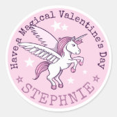 Niedliche Valentines Magic Unicorn Name Runder Aufkleber (Vorderseite)