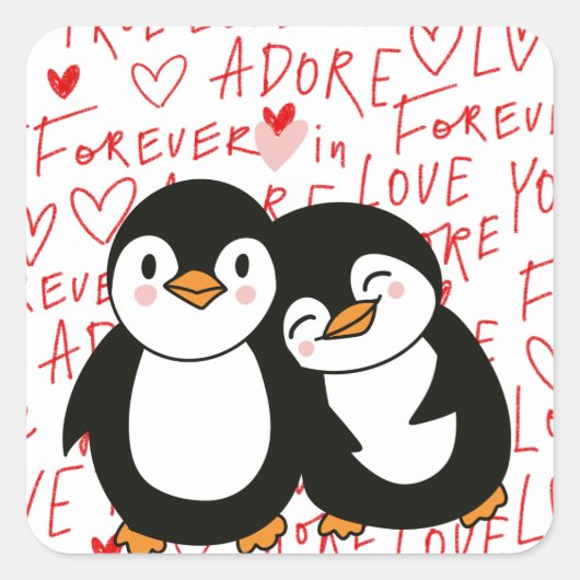 Niedliche Valentines Pinguin Stickers (Vorderseite)