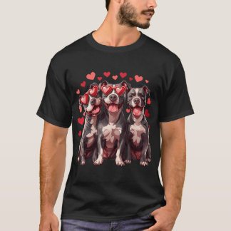 Niedliche Valentines Pit Bull Hunde Herzsonnenbril T-Shirt