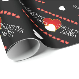 Niedliche Valentines Red White Hearts BLACK Geschenkpapier
