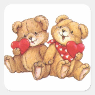 Niedliche Valentineteddy-Bärn-Paare Quadratischer Aufkleber