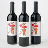 Niedliche Valentingiraffe mit Herzblasen Weinetikett (Flaschen)