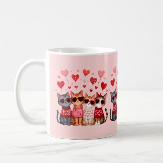 Niedliche Valentinkatzen in Herzsonnenbrille Kaffeetasse (Links)