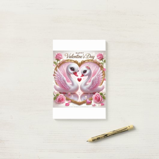 Niedliche Valentinsche Rosa-Schwan-Post-It-Notes Post-it Klebezettel (Auf Schreibtisch)