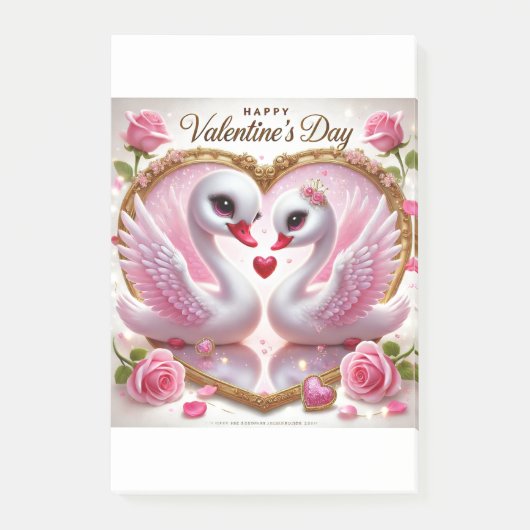 Niedliche Valentinsche Rosa-Schwan-Post-It-Notes Post-it Klebezettel (Vorderseite)