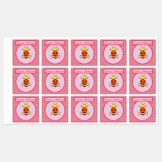 Niedliche Valentinstag-Biene Etiketten (Blatt)