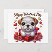 Niedliche Valentinstag Bulldogge Feiertagspostkarte (Vorne/Hinten)
