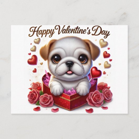 Niedliche Valentinstag Bulldogge Feiertagspostkarte (Vorderseite)