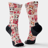 Niedliche Valentinstag Cat Pattern Socken (Gewinkelt)