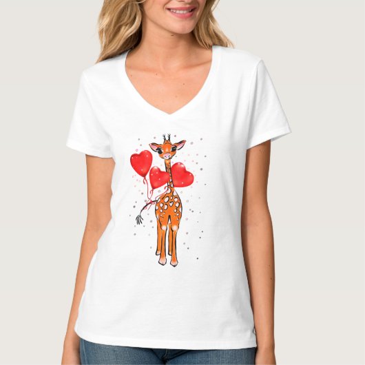 Niedliche Valentinstag-Giraffe Herzblasen T-Shirt (Vorderseite)