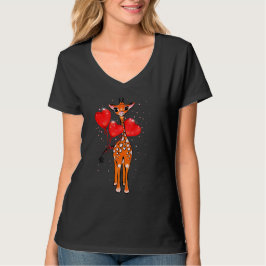 Niedliche Valentinstag-Giraffe Herzblasen T-Shirt