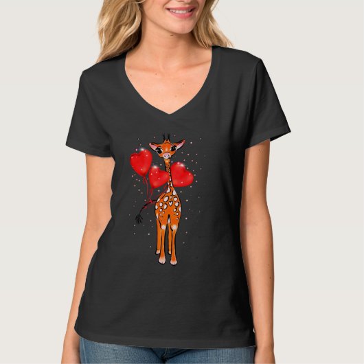 Niedliche Valentinstag-Giraffe Herzblasen T-Shirt (Vorderseite)