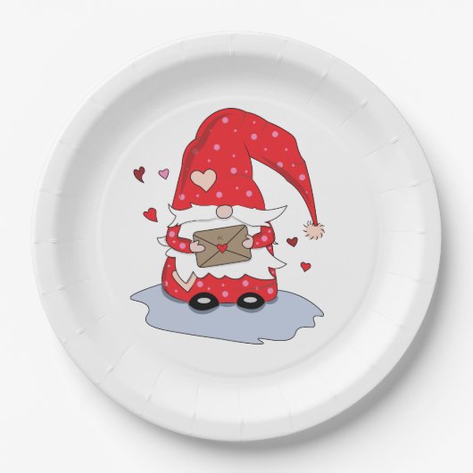 Niedliche Valentinstag Gnome Paper Teller (Vorderseite)