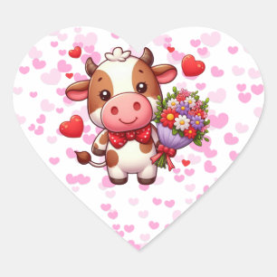 Niedliche Valentintagskuh Herz-Aufkleber
