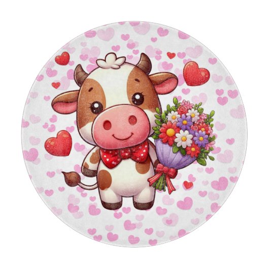 Niedliche Valentintagskuh Schneidebrett (Vorderseite)