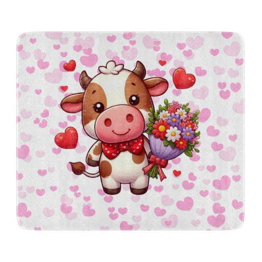 Niedliche Valentintagskuh Schneidebrett (Vorderseite)