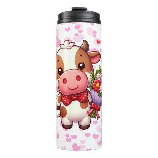 Niedliche Valentintagskuh Thermosbecher (Vorderseite)