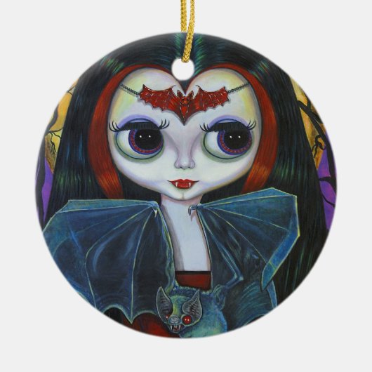 Niedliche Vampirpuppe mit Bat Keramik Ornament (Vorne)