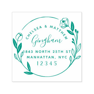 Niedliche Verheiratete Couple Floral Wreath Rückse Permastempel