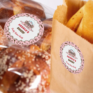 Niedliche Verpackung für , hellrosa Bakery-Logo Runder Aufkleber