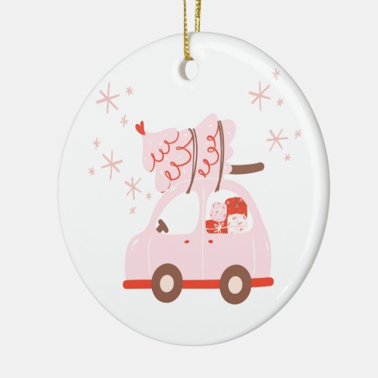 Niedliche Verzierung mit Auto, Weihnachtsbaum und Keramik Ornament (Links)