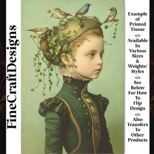 Niedliche Viktorianische Girl & Vines & Birds BD9  Seidenpapier