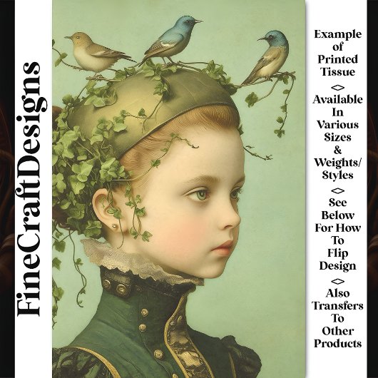 Niedliche Viktorianische Girl & Vines & Birds BE1  Seidenpapier