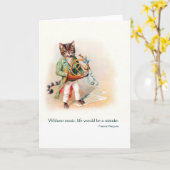 Niedliche Viktorianische Katze mit französischem H Karte (Gelbe Blume)