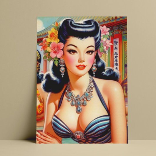 Niedliche Vinage Oriental Girls Postkarte